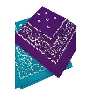 Turquoise Purple Colorful Bandanas 21x21 Inch Square Western Style Scarves Set o